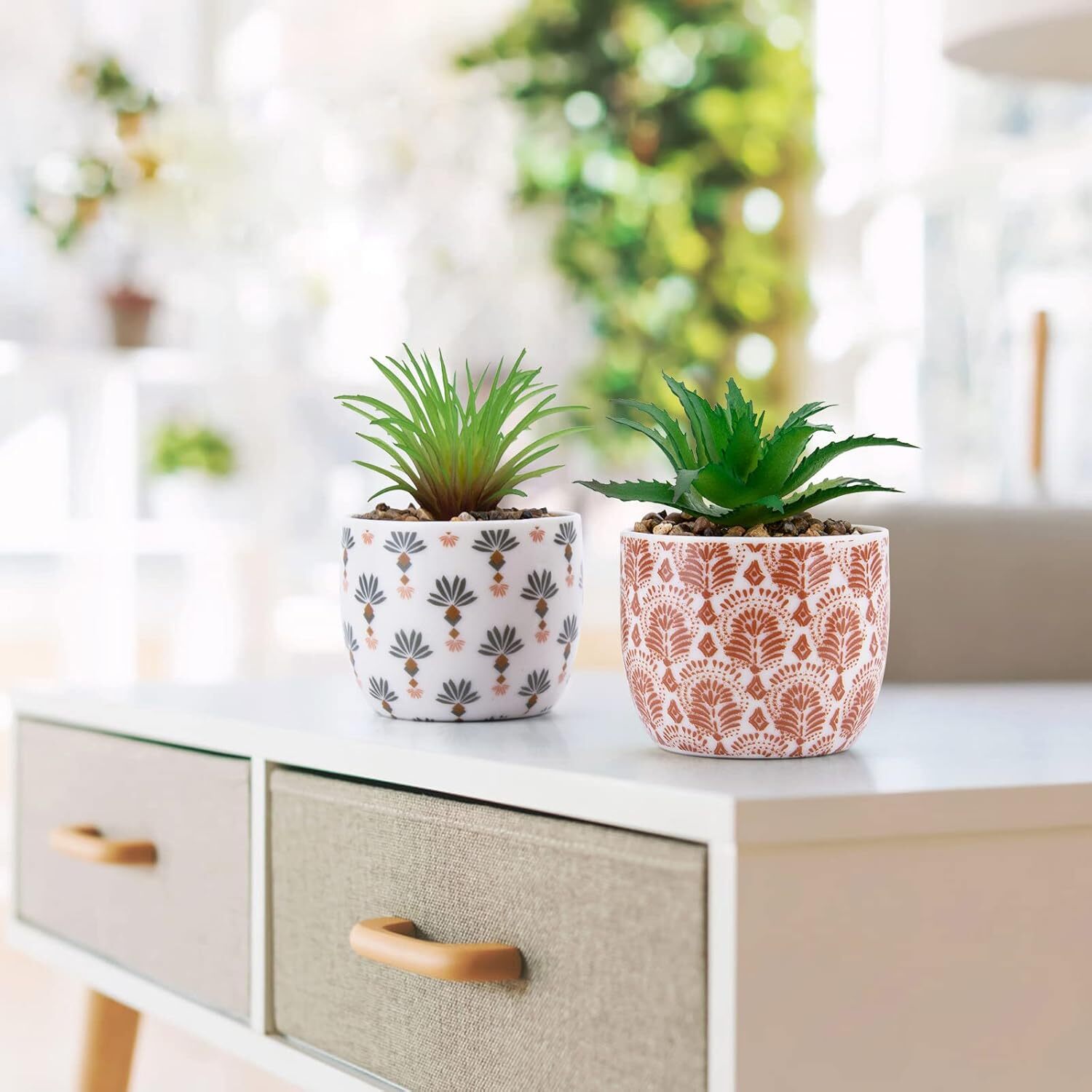 2 Pack Artificial Plants Small Cute Succulents in Ceramic Planters Fake Greenery