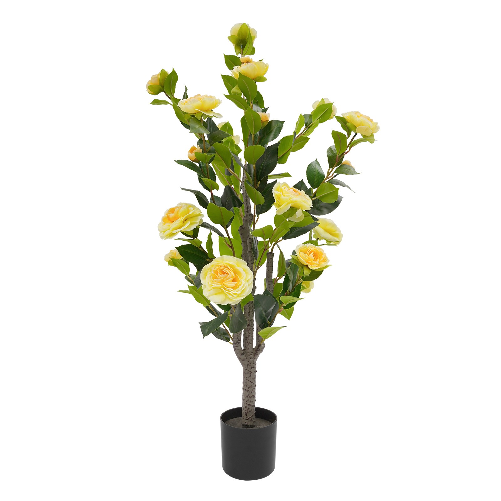 2 Pack Artificial Tea Rose Tree Artificial Plant 20 Yellow Flowers Each Piece
