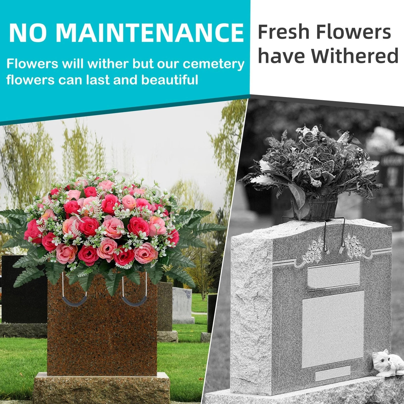 Headstone Flower Saddle,Large Artificial Cemetery Flowers for Grave,Cemetery …