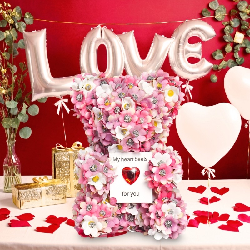 Delicate Faux Flower Bear Display Decoration for Creating a Elegant Atmosphere