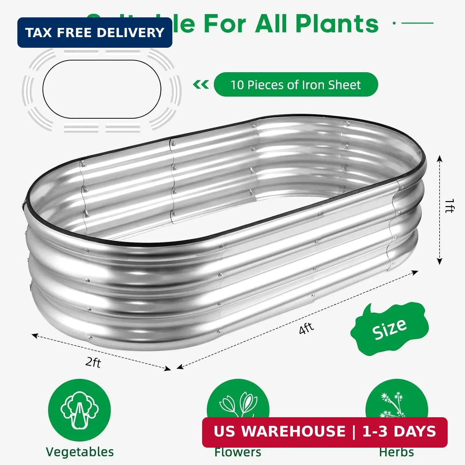 JERIA Raised Garden Bed,Galvanized Raised 4×2×1ft Planter Boxes Outdoor with Eas