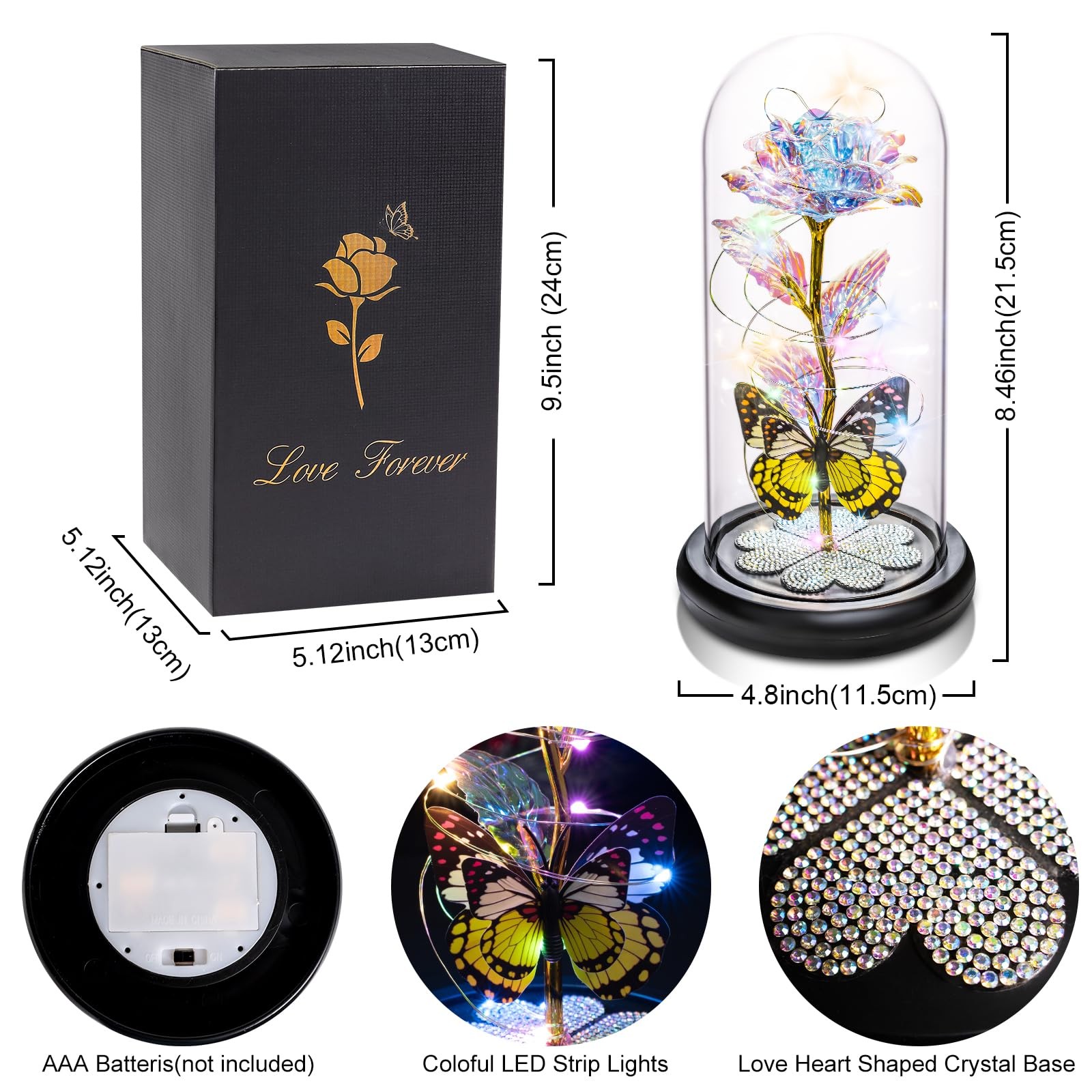 Valentines Day Rose Gifts for Her Birthday Gift for Women Galaxy Glass Rose