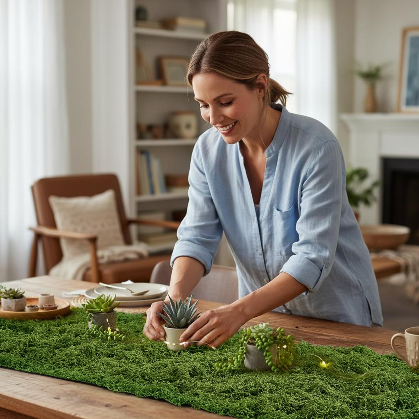 Artificial Moss Mat 11.8 Inch x 8.85ft Faux Roll Runner Sheet Green Nylon