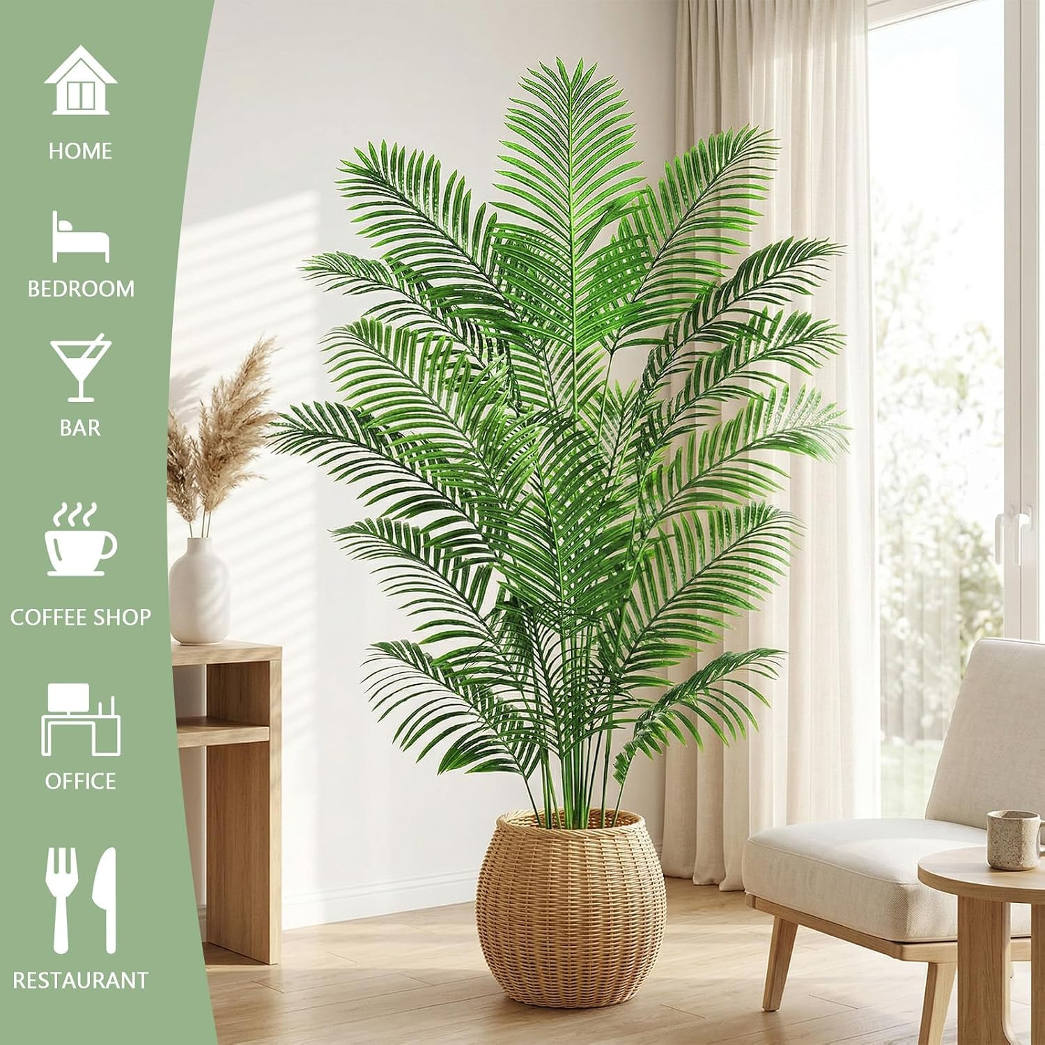 6FT Artificial Areca Palm Tree Faux Indoor Plant 18 Leaves Home Office Decor Pot