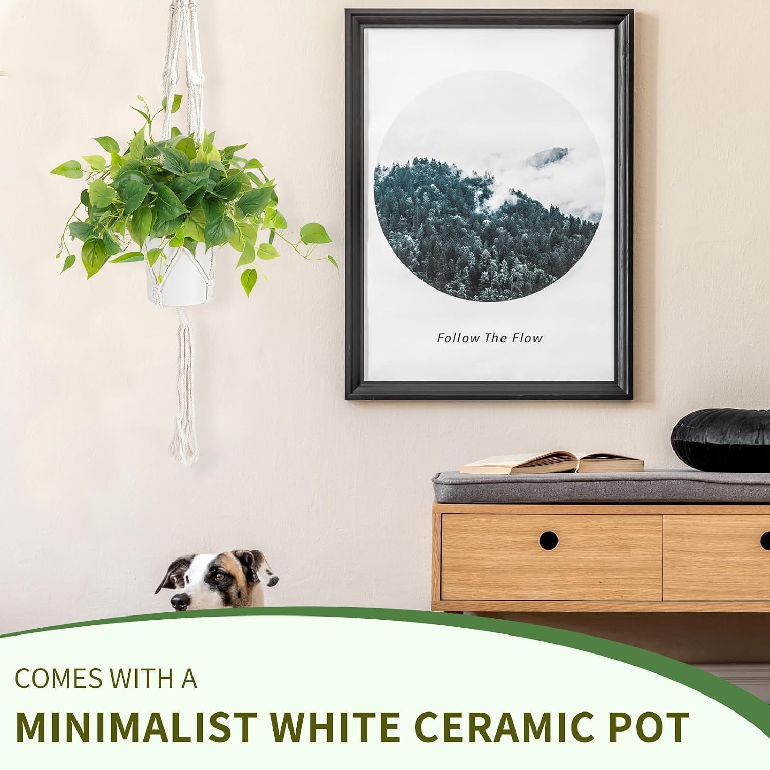Small Faux Pothos Plant, Indoor Pot with White Ceramic for Shelf Decor