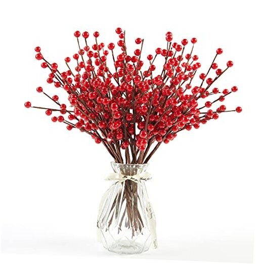 12 Pack Berry Stems – 12.6” Holly Berry Stems for Christmas Tree 12pack