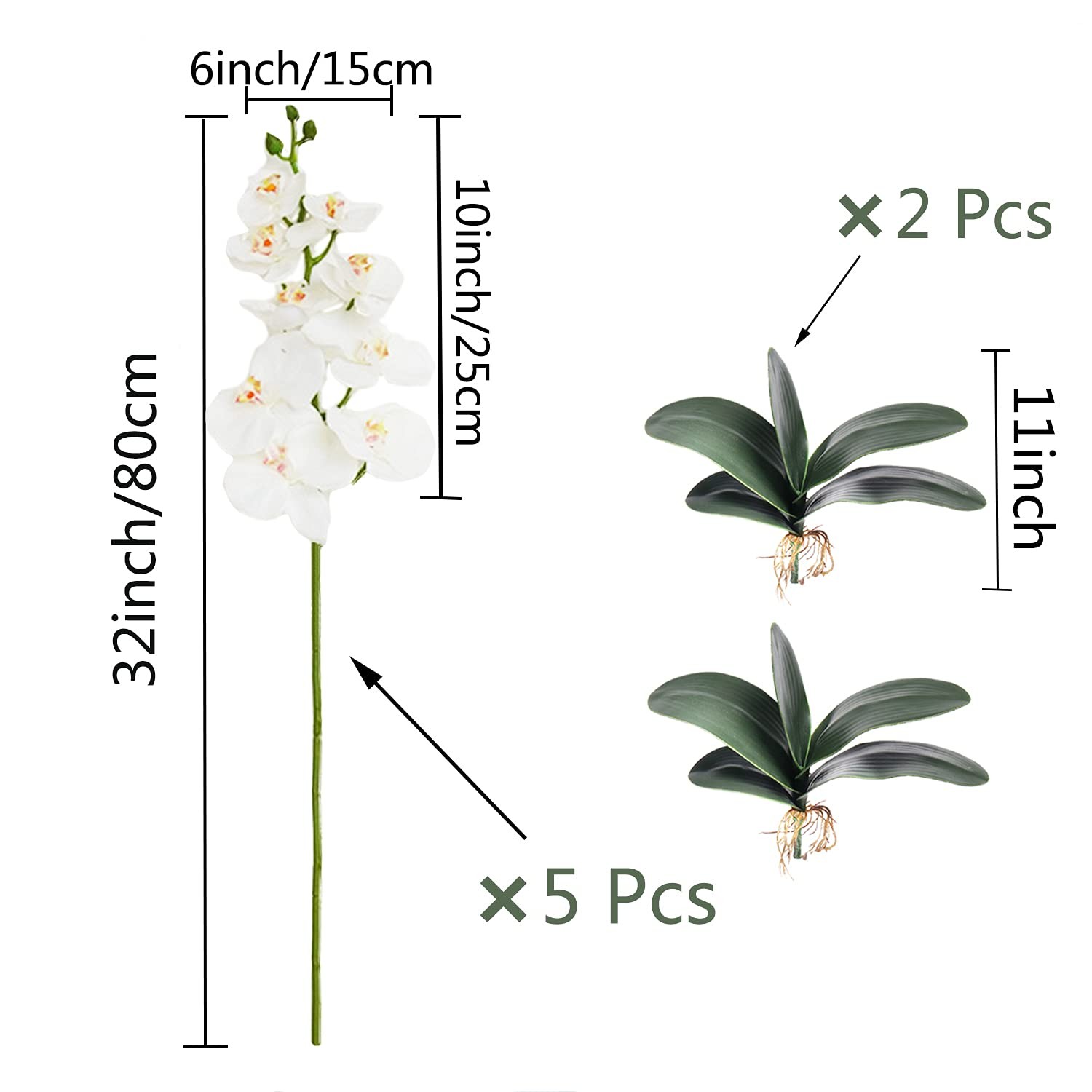 5 Pcs Artificial Orchid Flowers and 2 Bundles Leaves,Artificial Phalaenopsis …