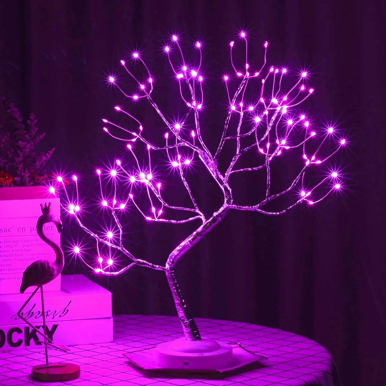 108 LED Bonsai Tree Light Fairy Lamp Pink Glow Silver Branch USB Decor