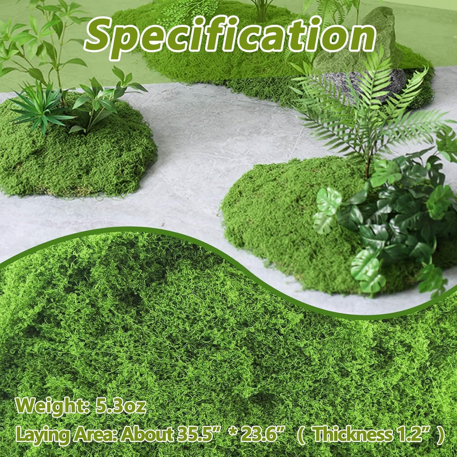 Faux Green Moss 5.3Oz Artificial Fake Plant Moss for Potted Plants Indoor, Craft