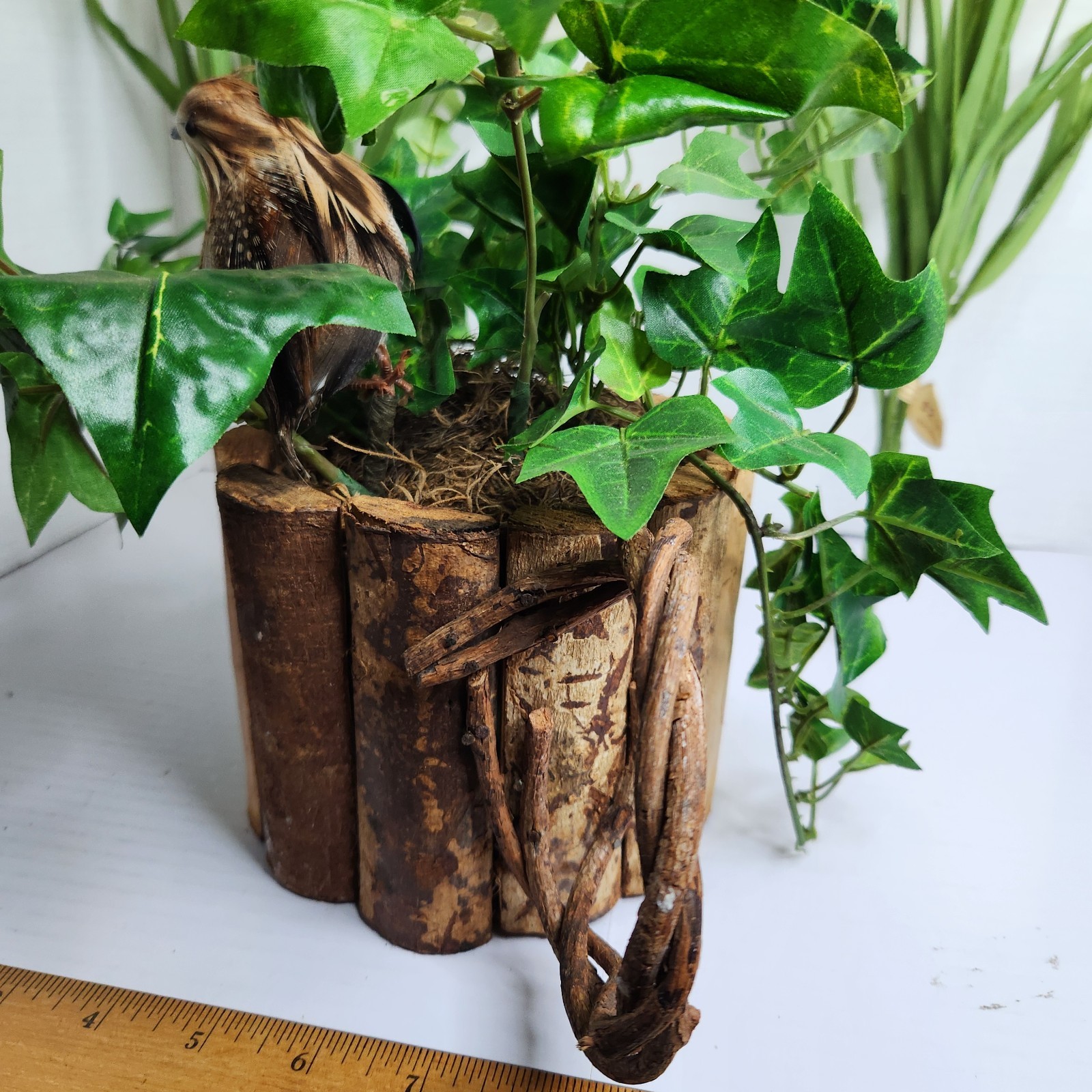 Vintage World Bazaar Faux Daffodil Flowers Rustic Log Watering Can Planter Decor