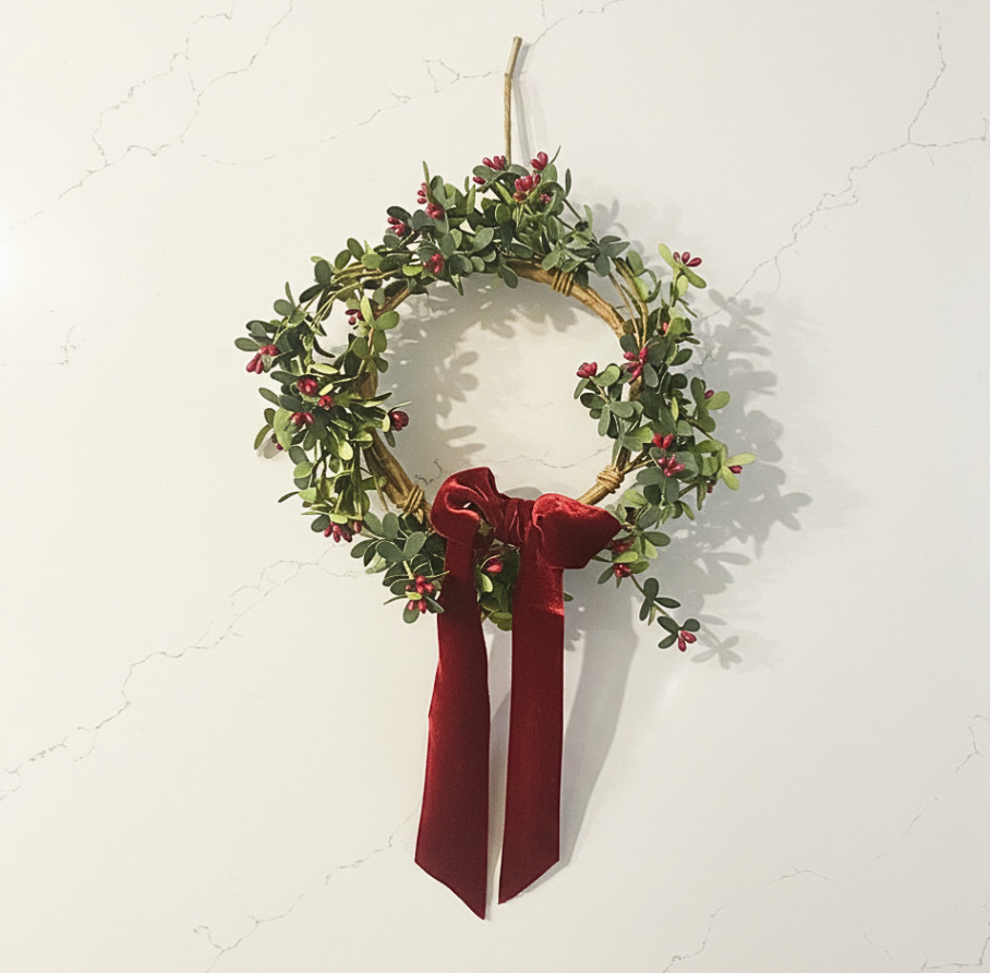 Set of 2 Red Berry Wreaths Red Pip Berries & Dark Green EVA Leaves 12″ Wide