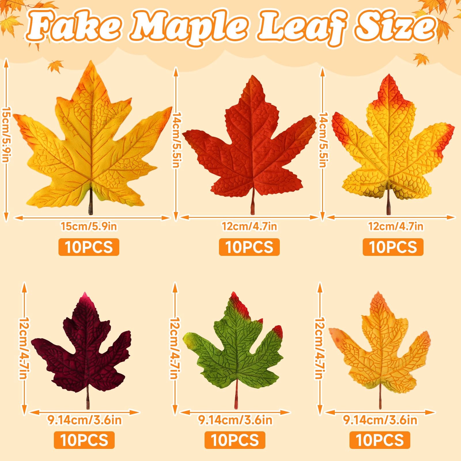 60 PCS Fall Artificial Maple Leave House Decor Craft Thanksgiving Autumn