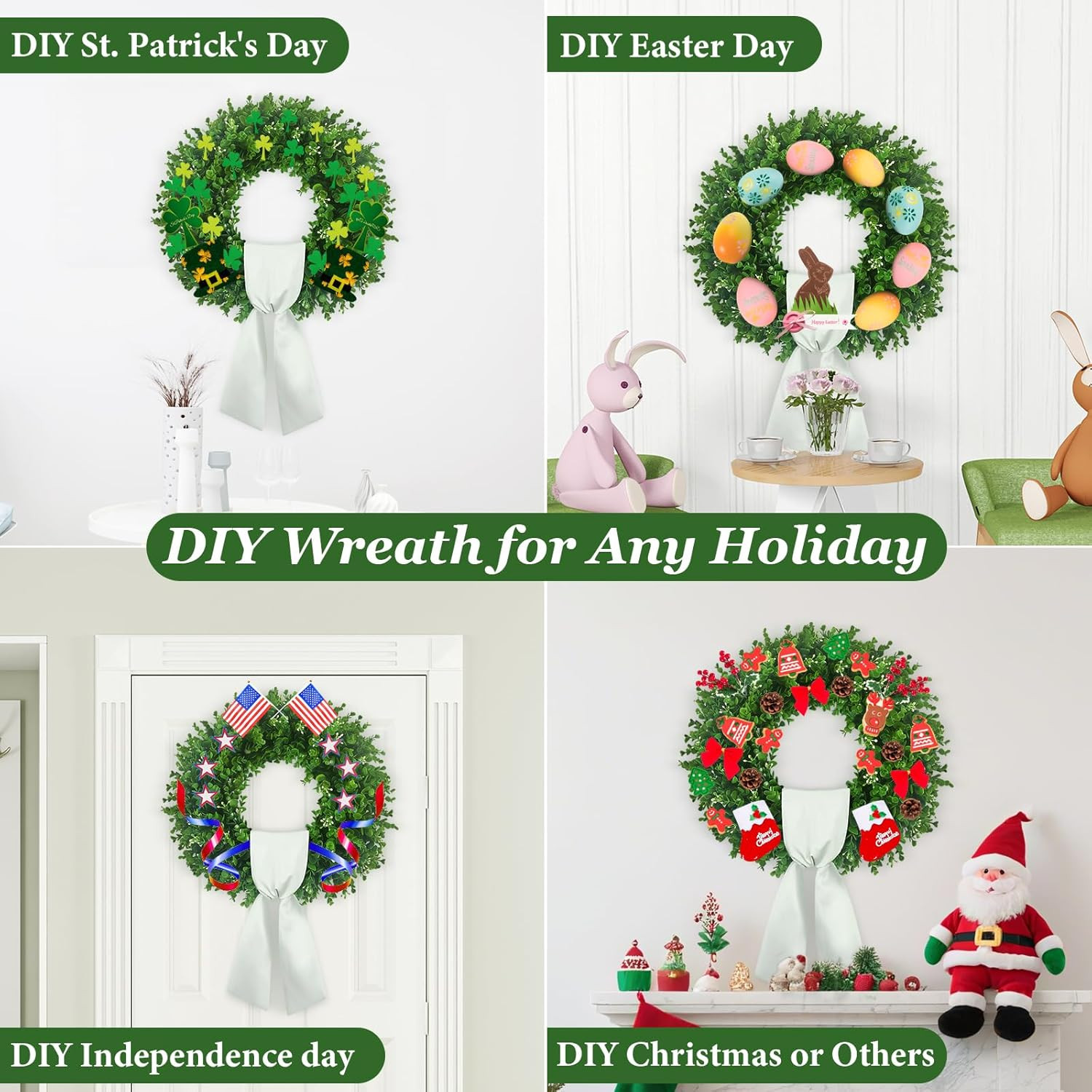 32” UV Resistant Boxwood Wreath with 310 Leaves & 140 Flower Buds for Spring De