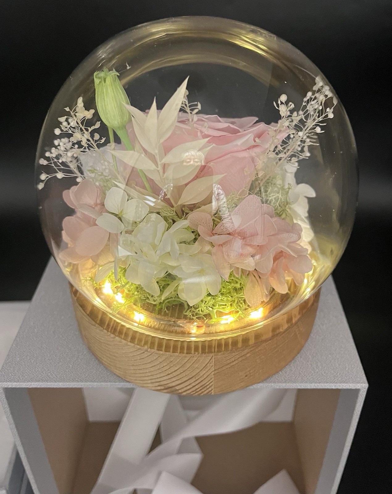 Valley of Rain & Forest Long-Lasting Real Flowers LED Light up Pink White Roses
