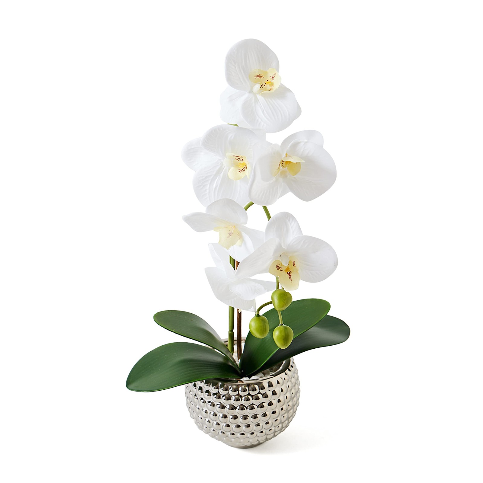 Artificial Orchids Flowers in Silver Pot Large Fake Plant Vase Home Decor