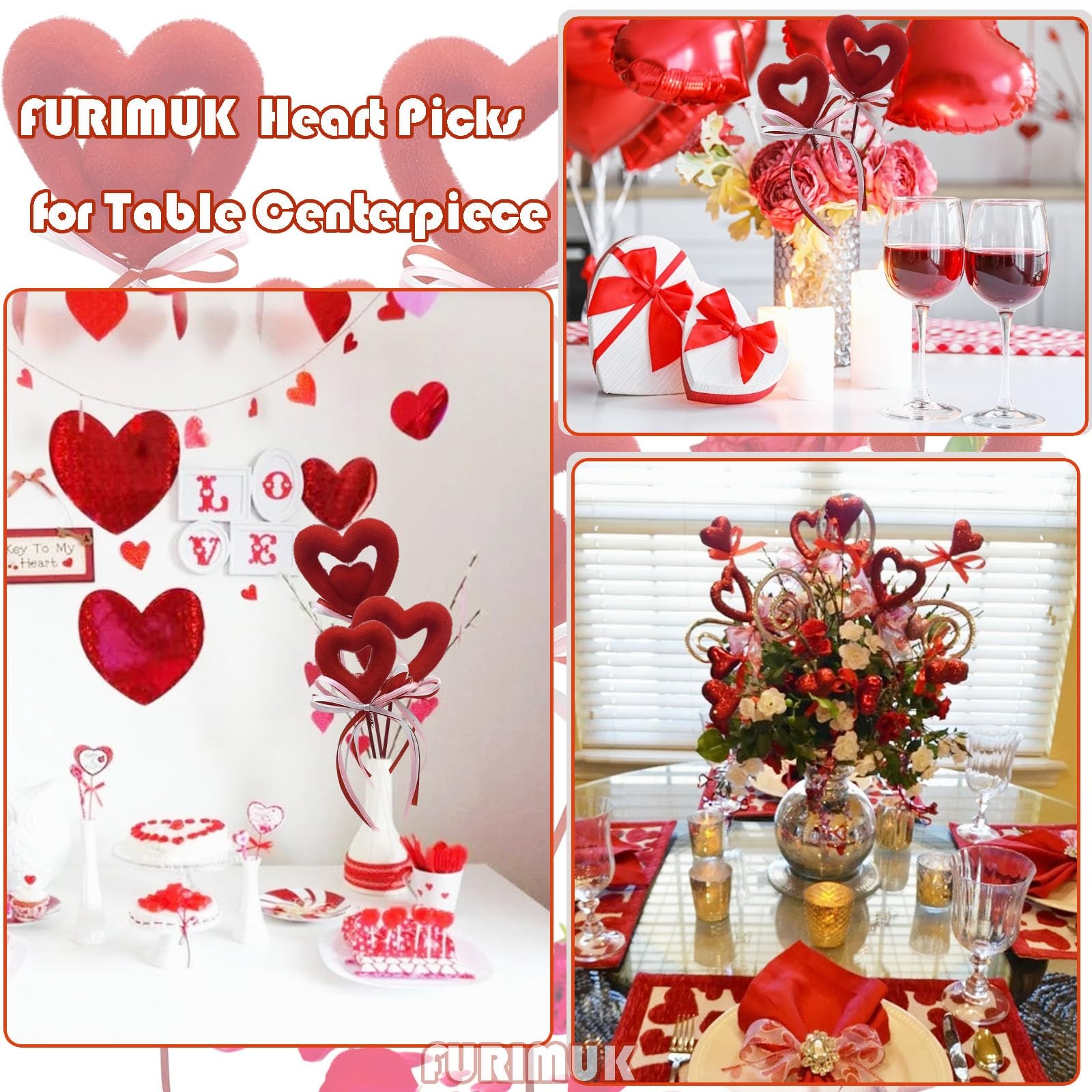 6 Pcs Valentines Heart Shaped Foam Picks Love Bowknot Floral Furry Sticks Art…