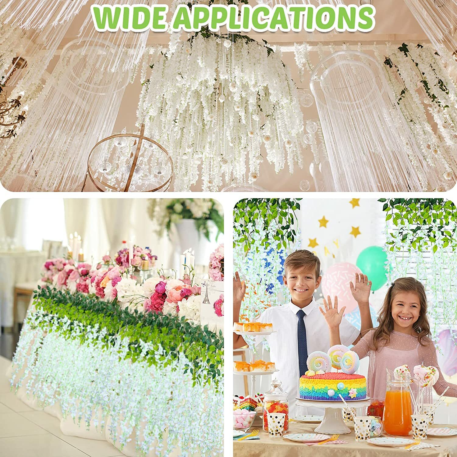 12Pcs 3.6ft Artificial Wisteria Vine Hanging Flower Wedding Garden Colorful USA