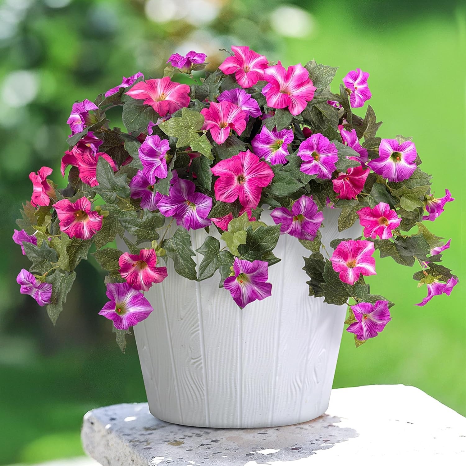 Maintenance-Free Fuchsia Lotus Faux Petunias – 2 Pack for Indoor/Outdoor Beauty