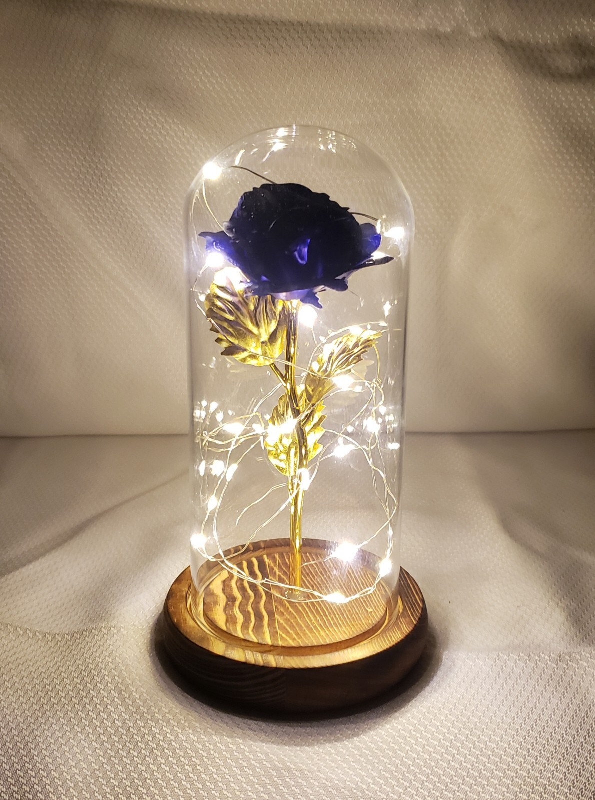 Dark Blue And Gold Forever Rose Led Glass Dome