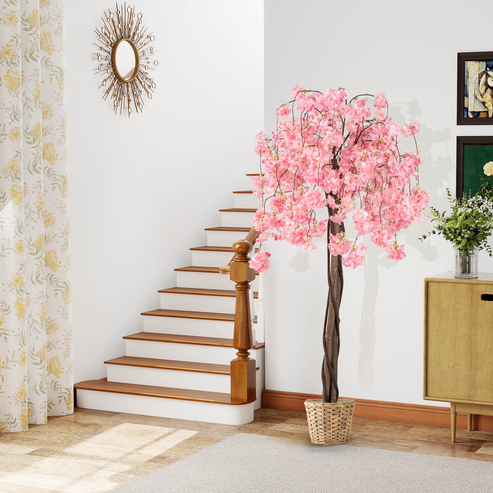 2 Pack 5.5 FT Tall Artificial Cherry Blossom Tree w/Pink Flowers Decoration