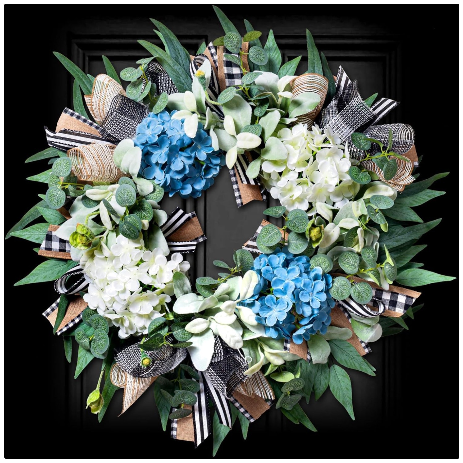 Farmhouse Hydrangea Wreath – -Round Spring Summer Decor