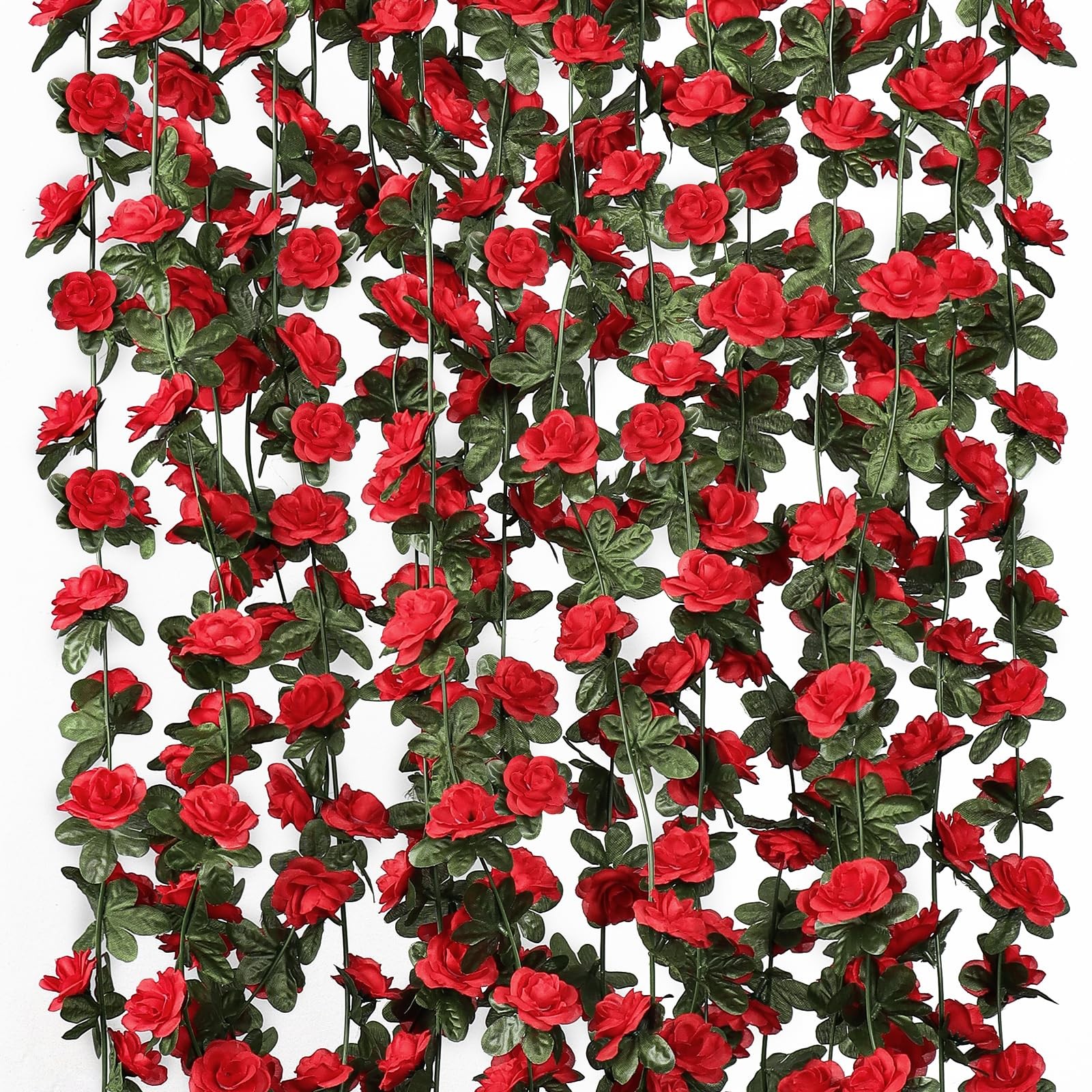 9 Pack 72 FT Artificial Flower Garland, Fake Red Roses Vines Silk Flowers Fau…