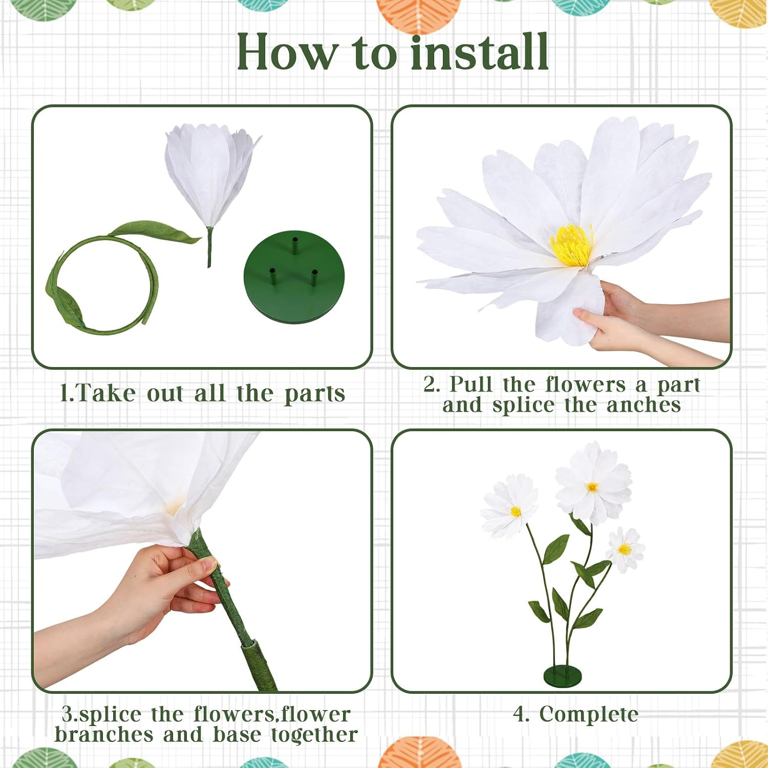 6Ft White Giant Flowers for Decoration with Stand, Large Artificial Silk Daisy,