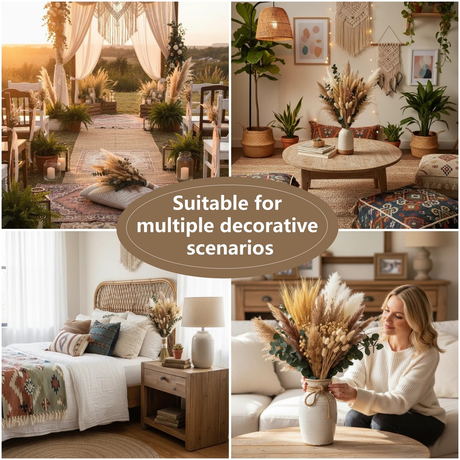 355PCS Dried Pampas Grass Bouquet Set – Brown Pampas Grass & White Pampas Gra…