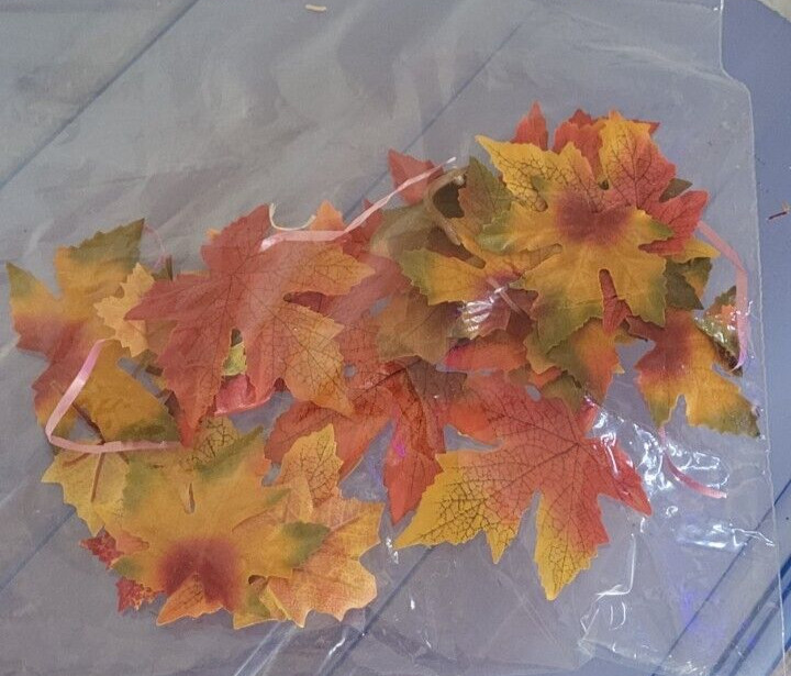 Lot of Fake Fall Leaves Yellow Red Green Veins Decorative Holiday Thanksgiving