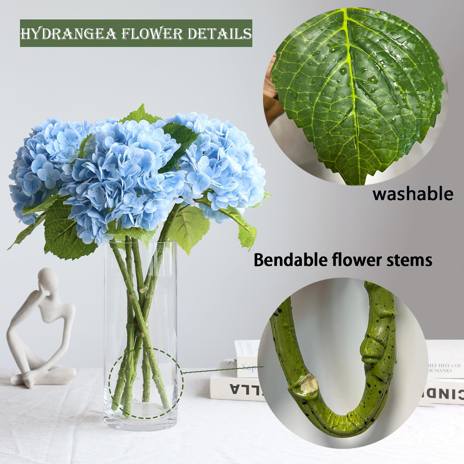 3PCS Long Stem Big Size Flowers Artificial Silk Hydrangea Lifelike Flowers Re…