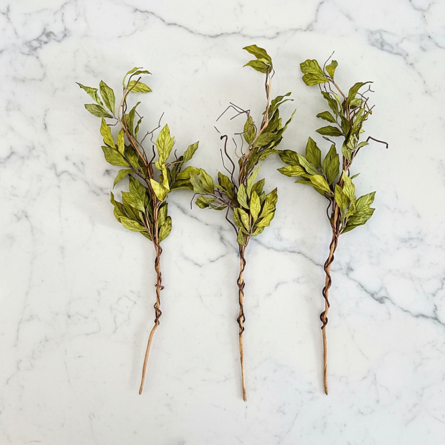 Set of 3 Green Leafy Sprays Feature Curly Vines & 2-Tone Green Leaves 36″ Tall