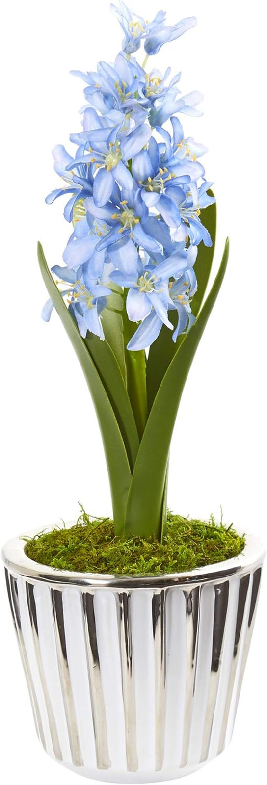 Set of 2 White Hyacinth Silk Arrangements in Silver Trimmed Vases