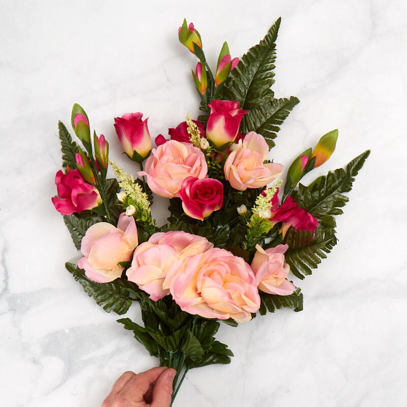 Pink Poly Silk Mixed Rose and Gladiolus Half Bush | For Memorials
