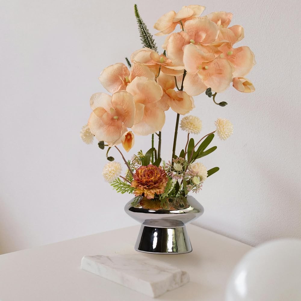 Orchids Flowers Arrangement in Pot,Fake Silk Orchid Artificial Flower with Ce…
