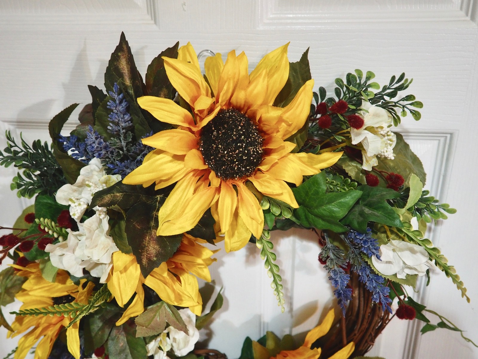 22” Sunflower Wreath for Front Door – Rustic Farmhouse Grapevine Floral Decor