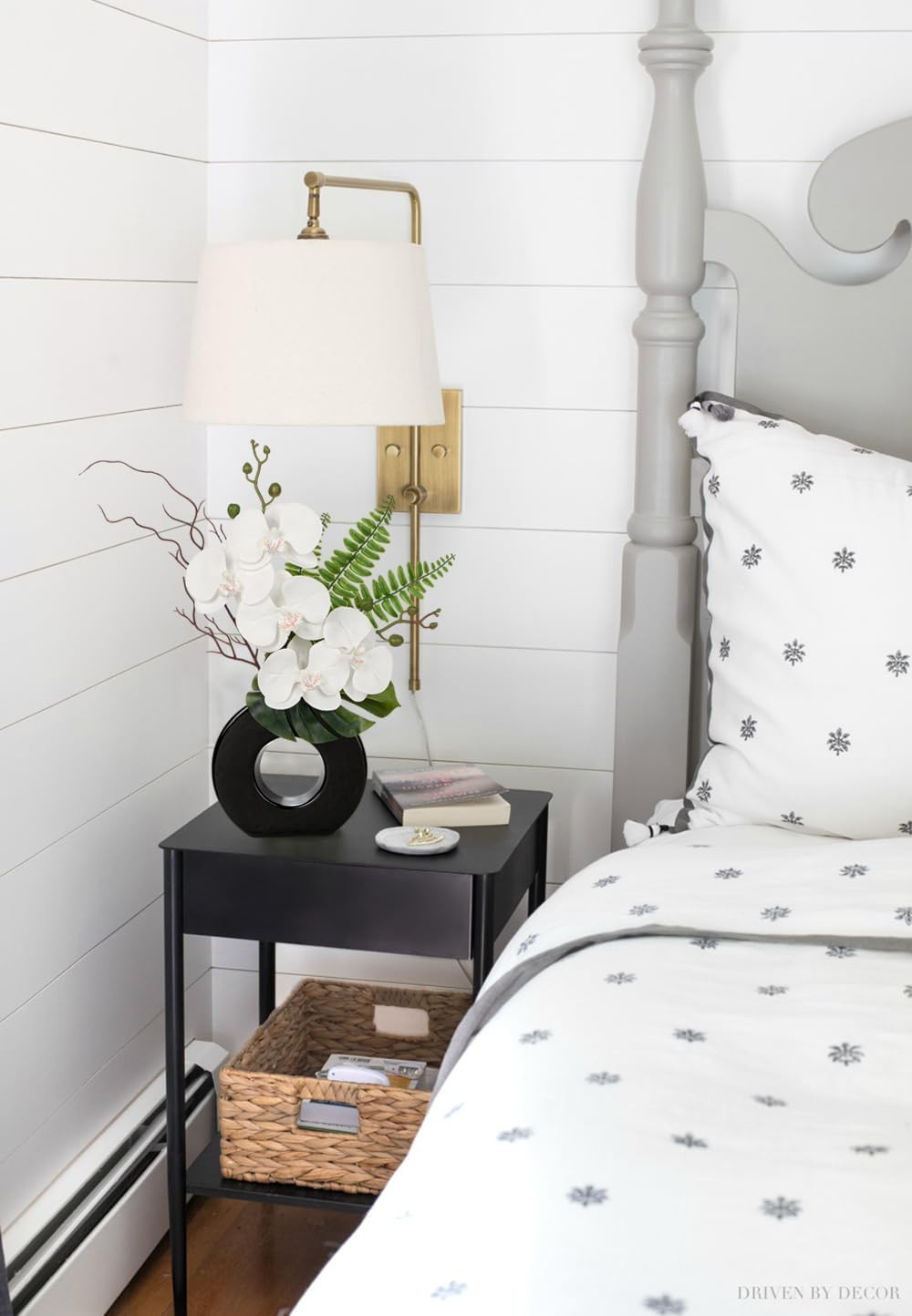 16.1” White Artificial Orchid in Black Pot – Modern Home Office Decor
