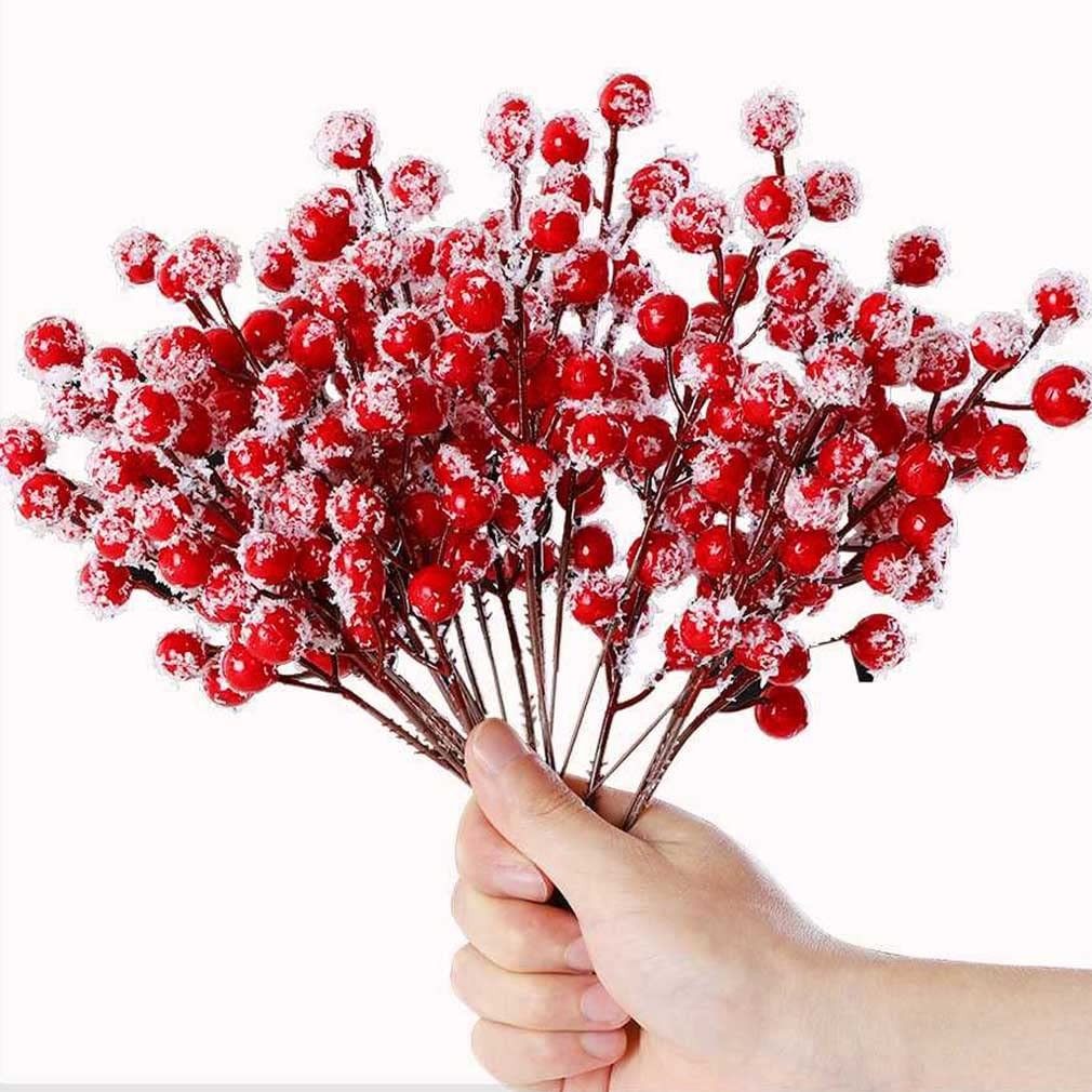 24 PCS Artificial Holly Berry Stem Picks with Snowflake Glitter Christmas Tre…