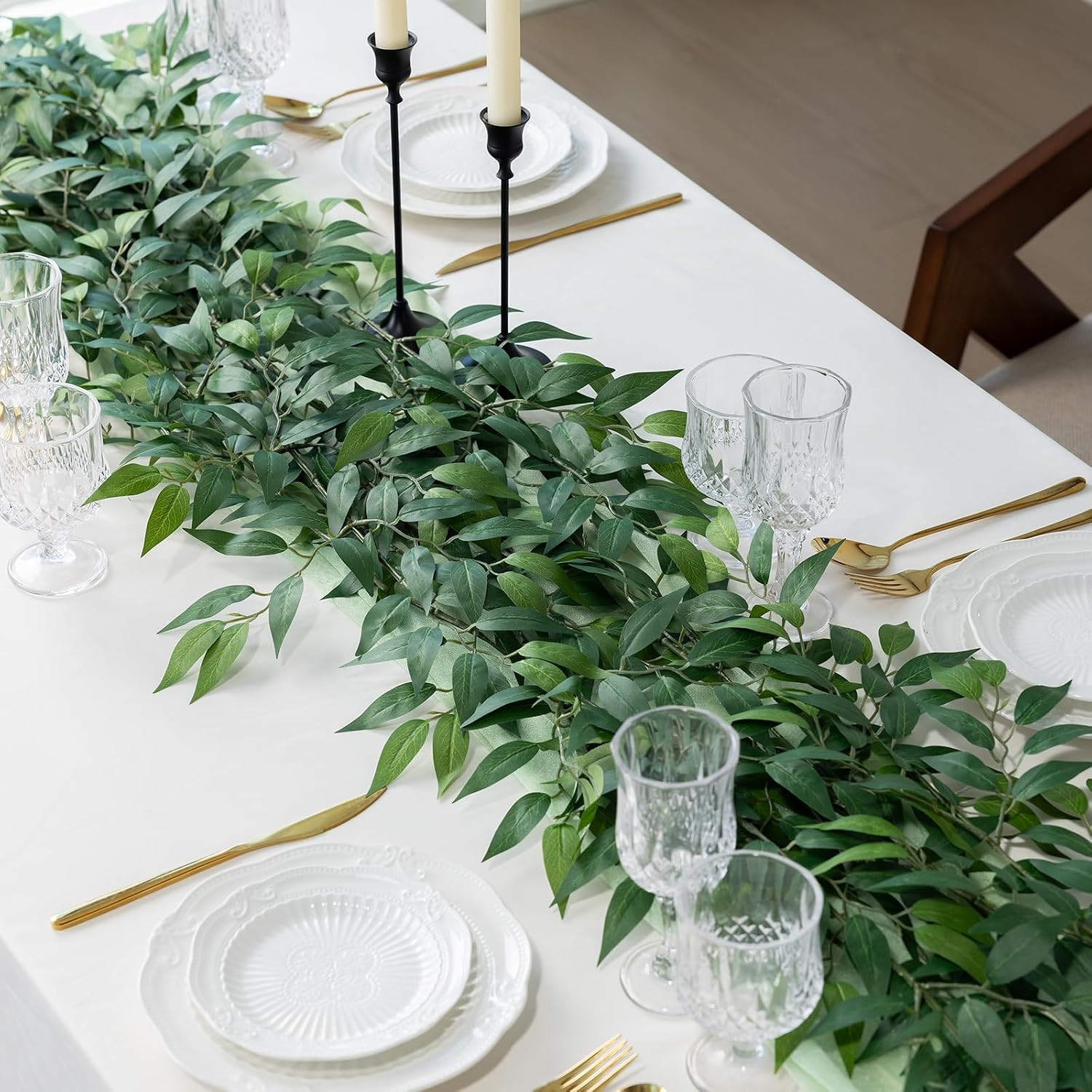 24Pcs Italian Ruscus Artificial Greenery Stems Silk Green Leaves 20In Fake Spray