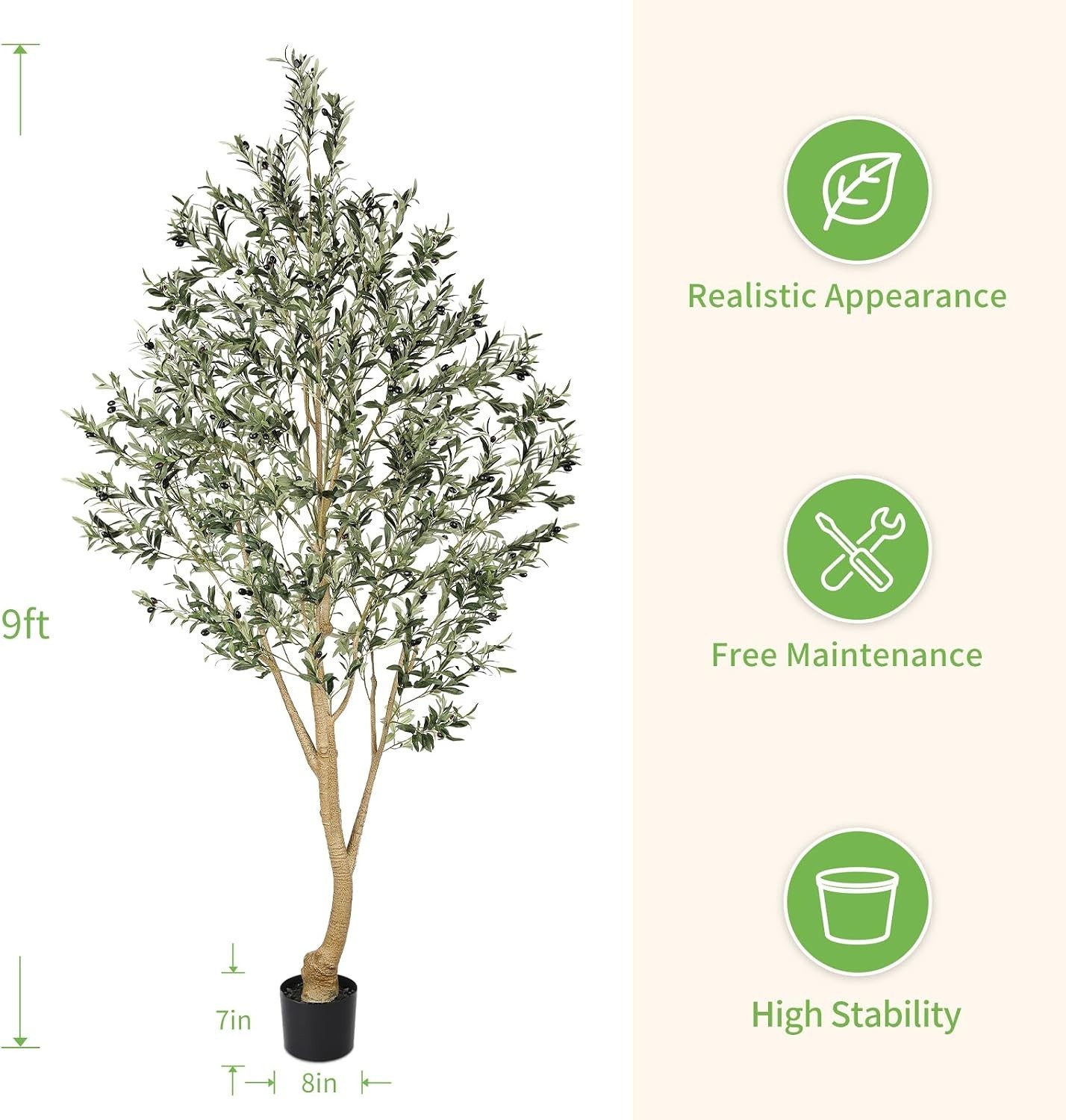 Lifelike 9ft Silk Olive Tree with Bendable Branches – Perfect for Home or Office