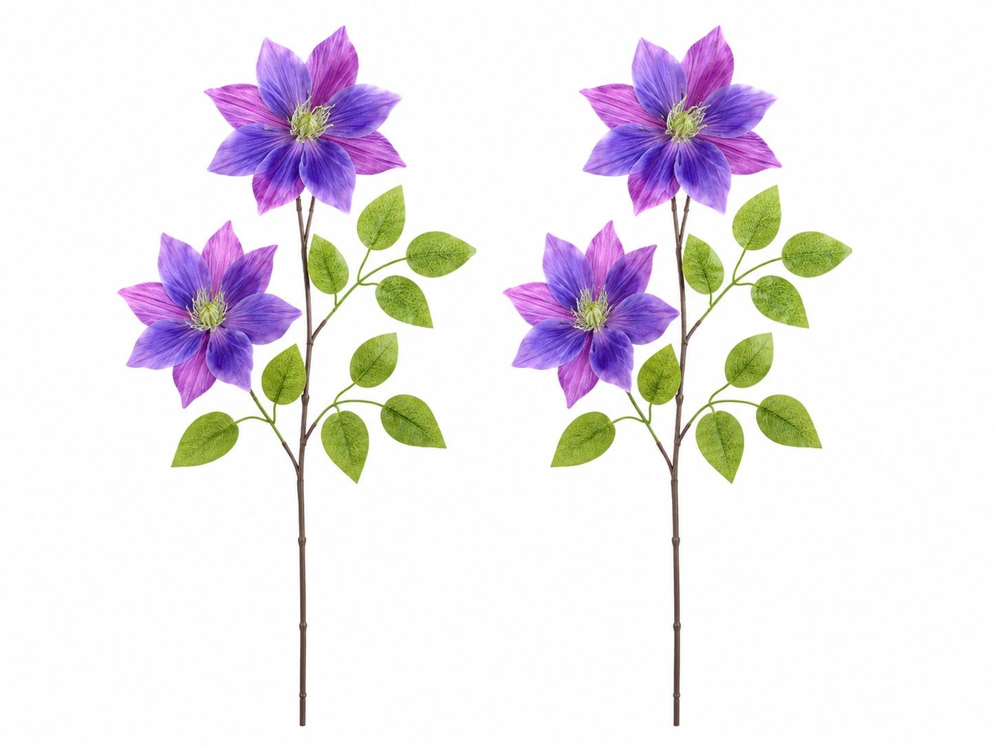 Set of 2 Purple Clematis Stems Faux Flower Branches Floral Decor Cottagecore
