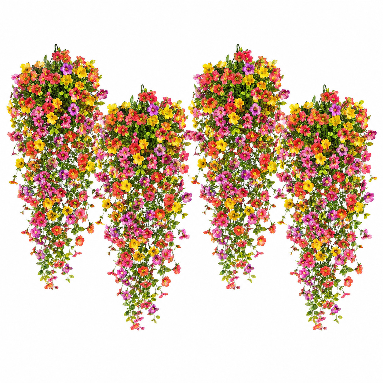 Faylifeway Faux Silk Hanging Flowers 24″ Summer Color Yard Patio Decor 4 Pack