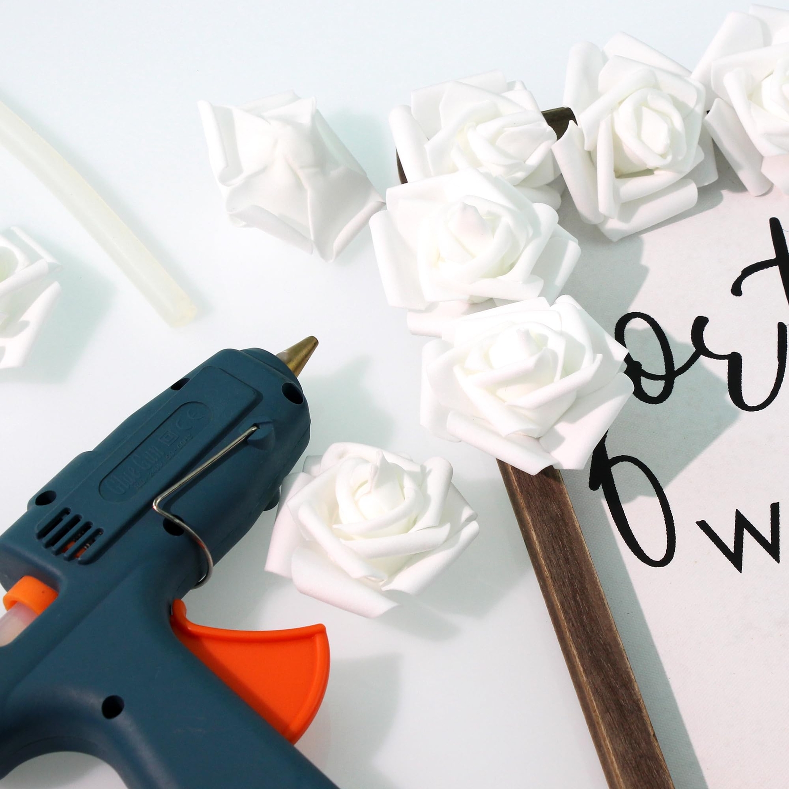Artificial Flowers Bulk 100pcs 3″ White Foam Rose 5 in 1 Wedding Centerpiece