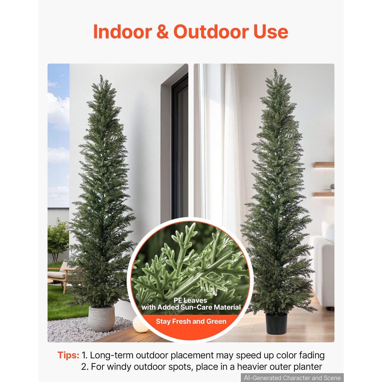 Uimoso Artificial Cedar Topiary Tree 8 ft Set of 2 with Pot for Greenery Decor