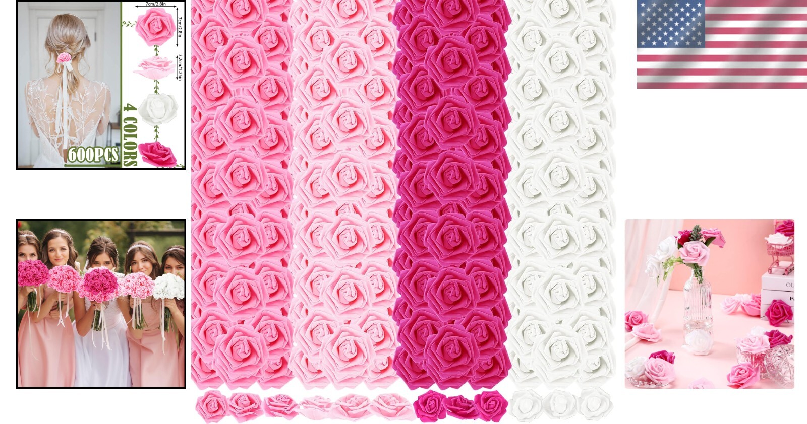 Realistic 3-Inch Foam Fake Roses – 600 Pcs for Weddings, Parties & Home Décor