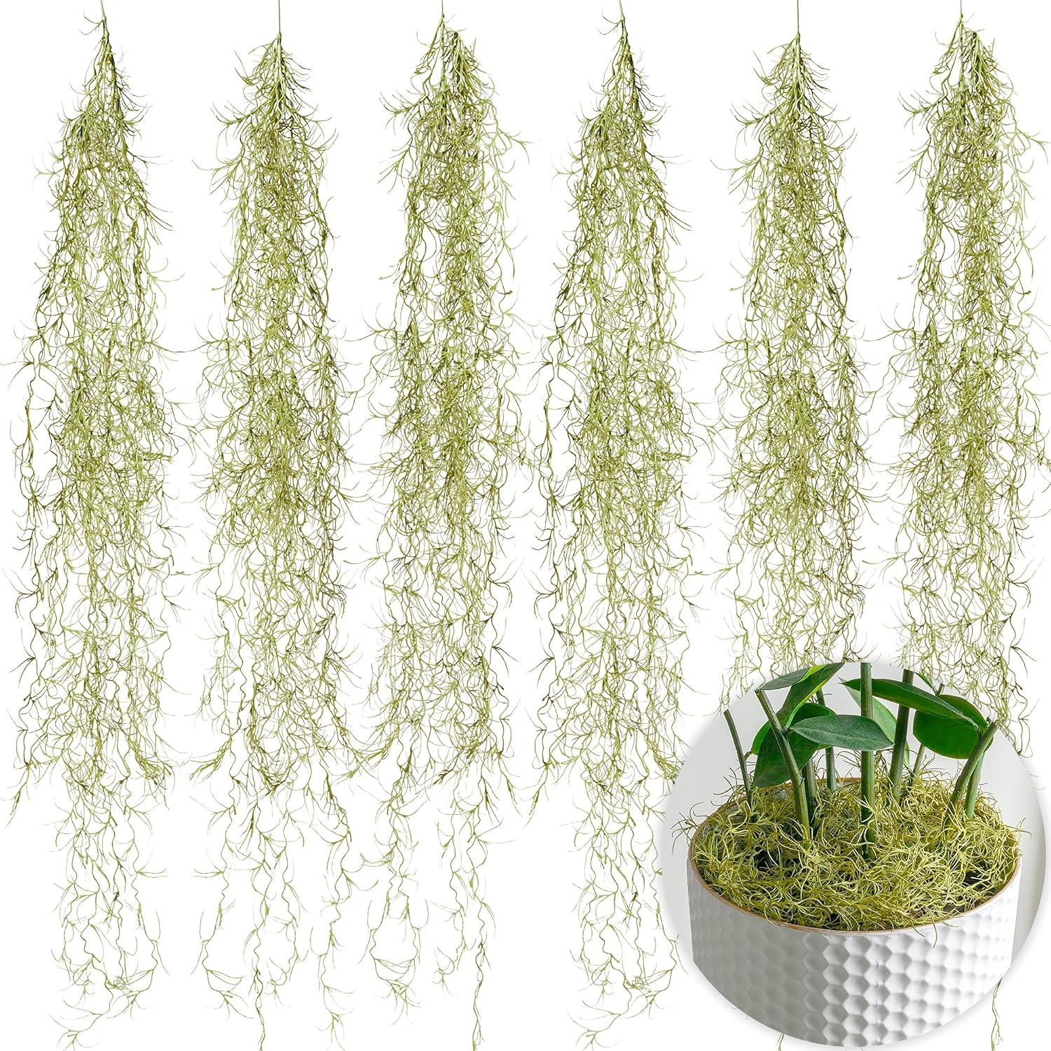 Fake Spanish Moss 6 Pack – Artificial Hanging Moss Decor | 33″ Strands, Faux Mos