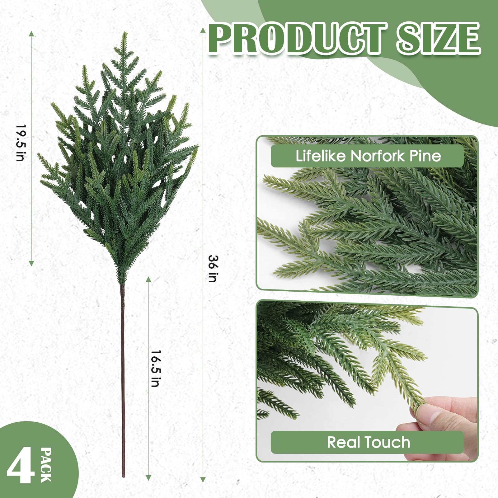 Lofeijxufj 36 Inch Real Touch Norfolk Pine Branches, 8 Pcs Artificial Faux Ce…
