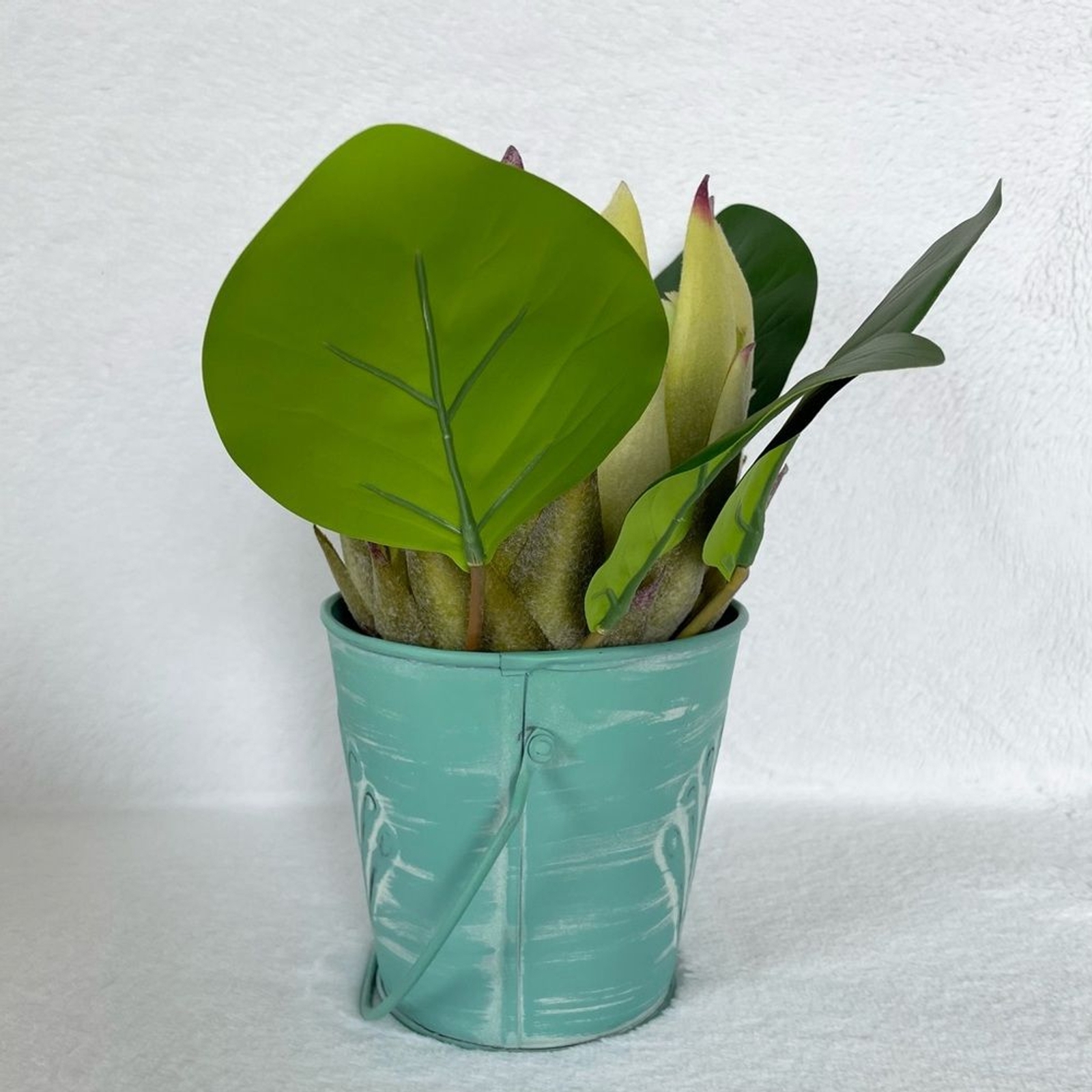Handmade Artificial Protea in Seashell Bucket Floral Arrangement Beach Decor