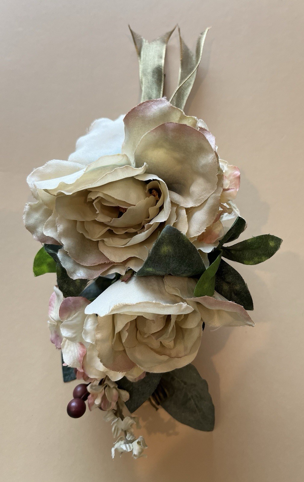 Decorative Flowers Set Of 4 Multicolored Ivory, Eggplant Purple, Deep Pink New
