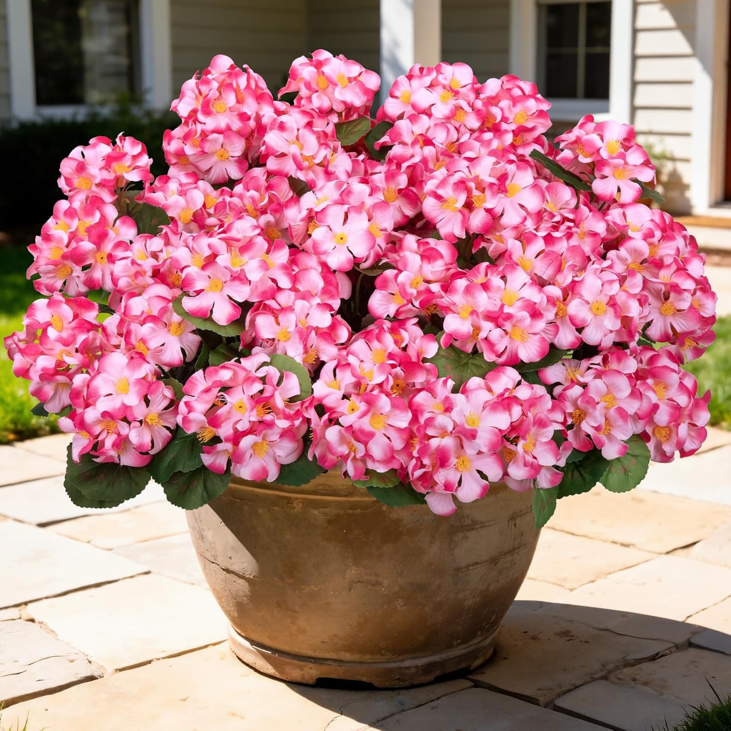 Besteek 8 Pcs 17″ Artificial Geranium Flowers for Outdoors, Fake Silk Flowers UV