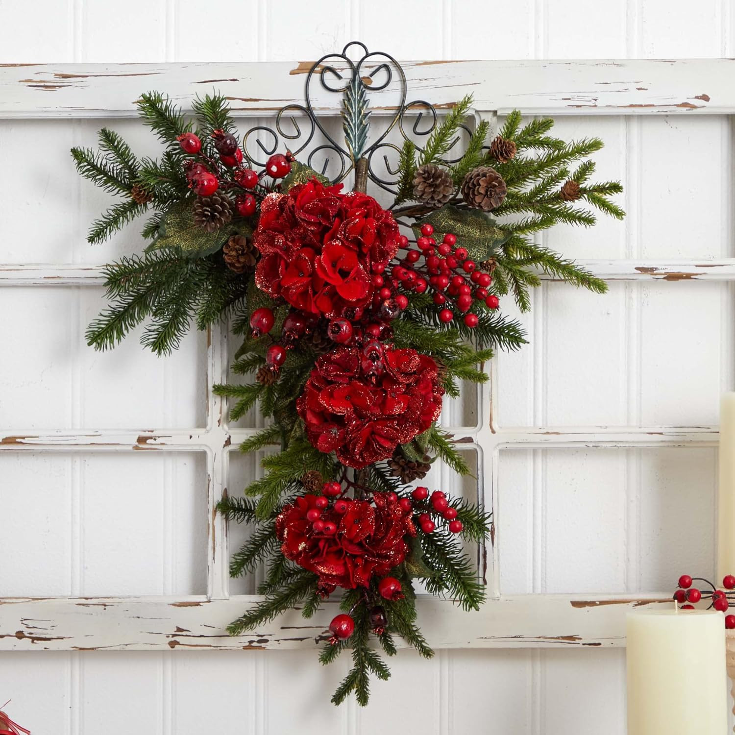 27″ Christmas Hydrangea Teardrop Decoration for Festive Cheer